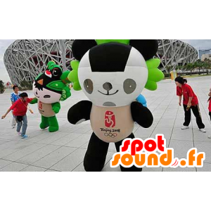 Mascot preto panda, branco e verde - MASFR22038 - pandas mascote