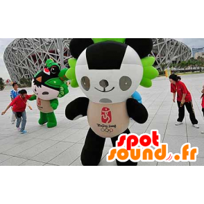 Mascot negro panda, blanco y verde - MASFR22038 - Mascota de los pandas