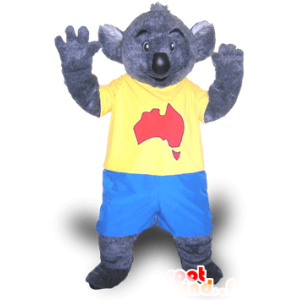 Mascota de koala gris en el vestido azul y amarillo - MASFR22039 - Mascotas Koala