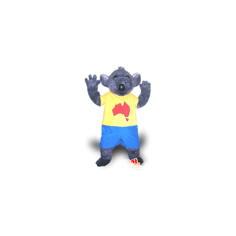 Gray koala maskot i blått og gult antrekk - MASFR22039 - koala Maskoter