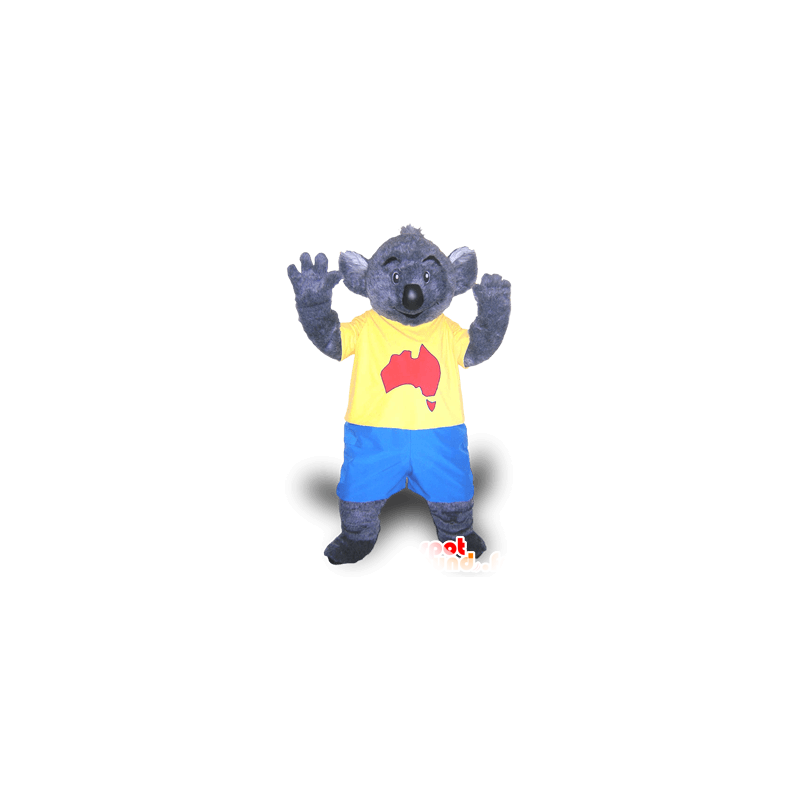 Grijs koala mascotte in blauw en geel outfit - MASFR22039 - Koala Mascottes