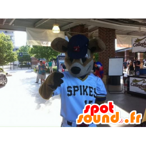 Hnědý klokan maskot, myš, ve sportovní oblečení - MASFR22041 - klokaní maskoti