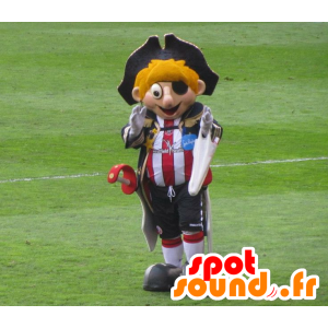 Blond mascote do pirata com uma roupa e um chapéu de esportes - MASFR22042 - mascotes piratas