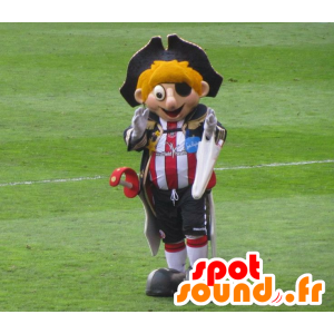 Blond Pirate Mascot med en idrett uniform og lue - MASFR22042 - Maskoter Pirates