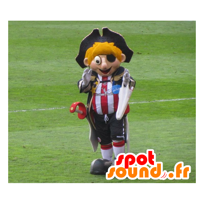 Blond Pirate Mascot med en idrett uniform og lue - MASFR22042 - Maskoter Pirates