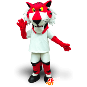 Mascot rode en witte tijger met gele ogen - MASFR22050 - Tiger Mascottes