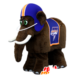 Brown mammoth mascot, a blue helmet - MASFR22051 - Missing animal mascots