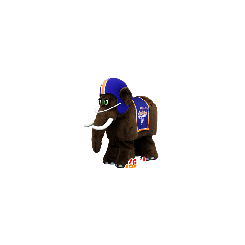 Brown mammoth mascot, a blue helmet - MASFR22051 - Missing animal mascots