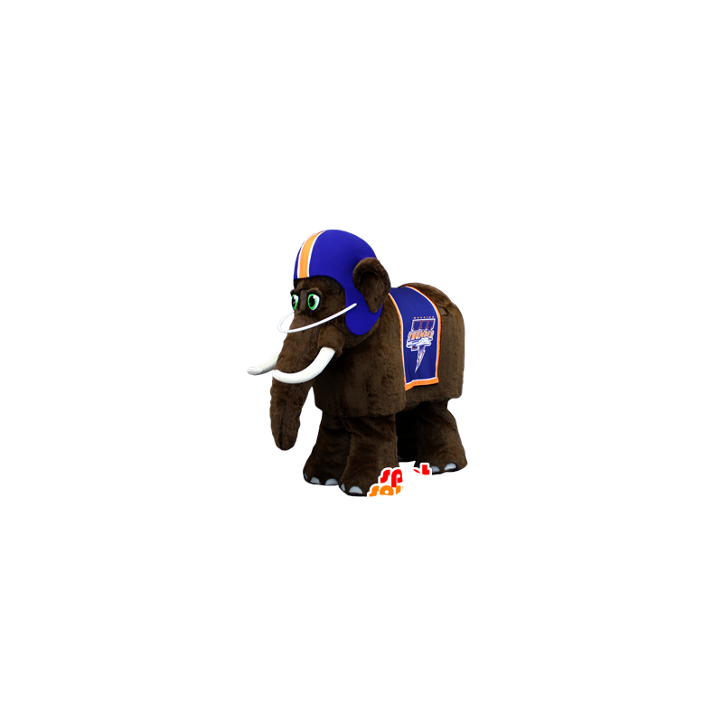 青いヘルメットをかぶった茶色のマンモスのマスコット-MASFR22051-行方不明の動物のマスコット