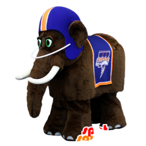 Brown mammoth mascot, a blue helmet - MASFR22051 - Missing animal mascots