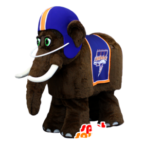 Mascote mamute castanho, com capacete azul - MASFR22051 - animais extintos mascotes