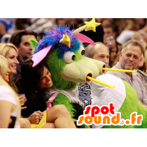 Green Dragon maskotti, sininen ja vaaleanpunainen, kaikki karvainen - MASFR22054 - Dragon Mascot