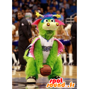 Mascota del dragón verde, azul y rosa, mientras peluda - MASFR22054 - Mascota del dragón