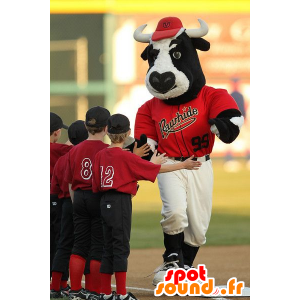 Búfalo mascote, touro preto e branco no equipamento de beisebol - MASFR22058 - Mascot Touro