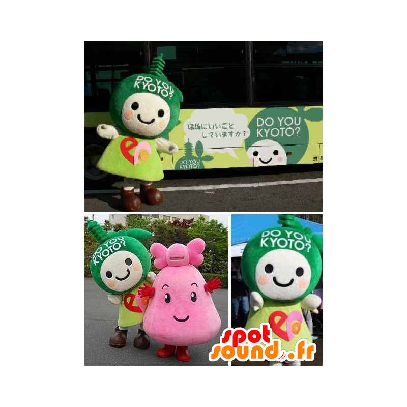 2 mascots characters in green and pink manga - MASFR22064 - Human mascots