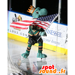 Groene schildpad mascotte met een kroon en een hockey gehouden - MASFR22067 - Turtle Mascottes