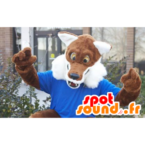 Brun og hvid rævmaskot, alle hårede - Spotsound maskot kostume