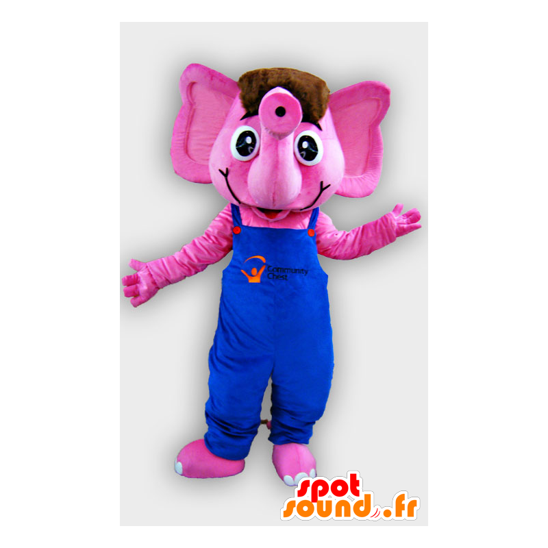 Mascot elefante rosa con tuta blu - MASFR22072 - Mascotte elefante