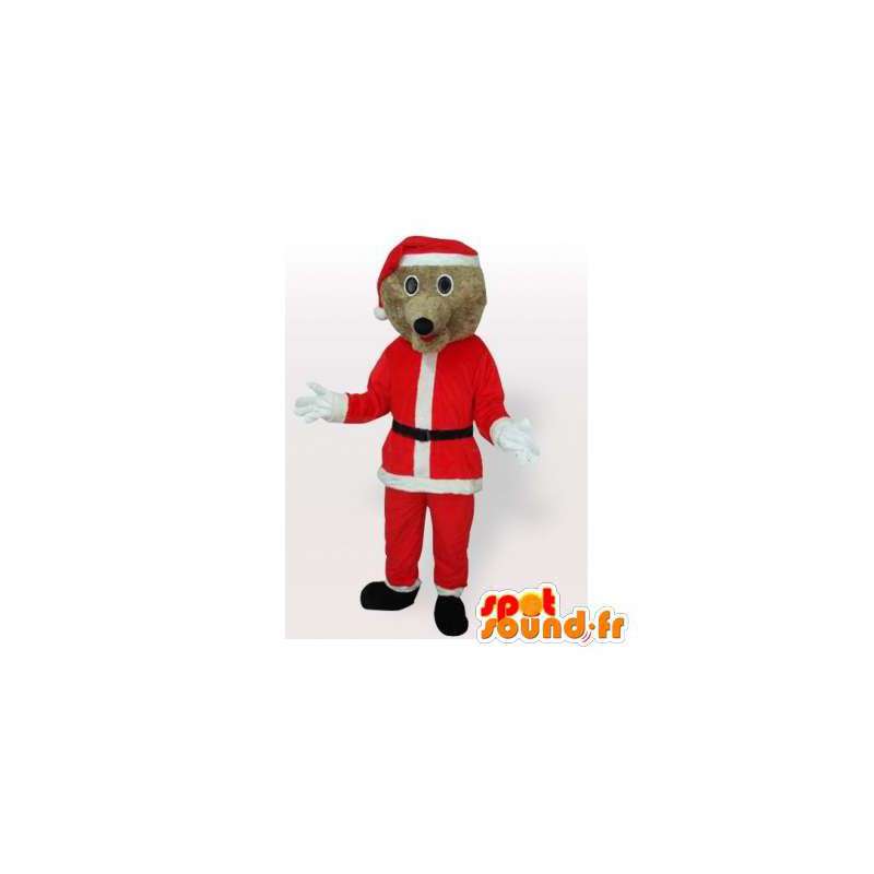 Mascotte d'ours marron habillé en père Noël - MASFR006490 - Mascotte d'ours
