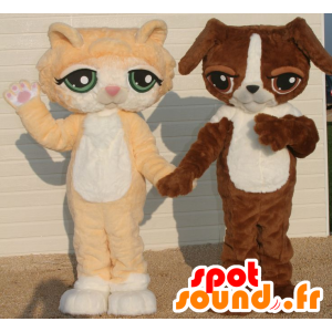 2 mascottes, oranje en witte kat en een bruine en witte hond - MASFR22081 - Dog Mascottes