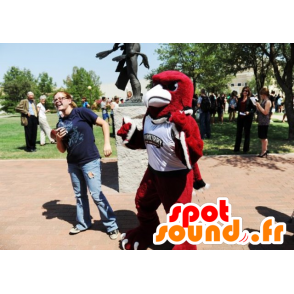 Mascotte d'aigle rouge, noir et blanc, en tenue de sport - MASFR22082 - Mascotte d'oiseaux