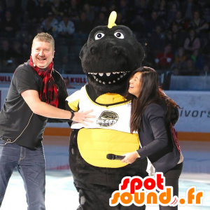Mascotte large black and yellow dinosaur - MASFR22085 - Mascots dinosaur