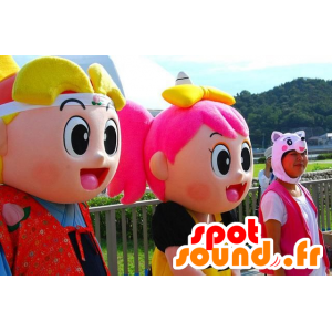 2 girl mascots and colorful boy manga way - MASFR22087 - Mascots child