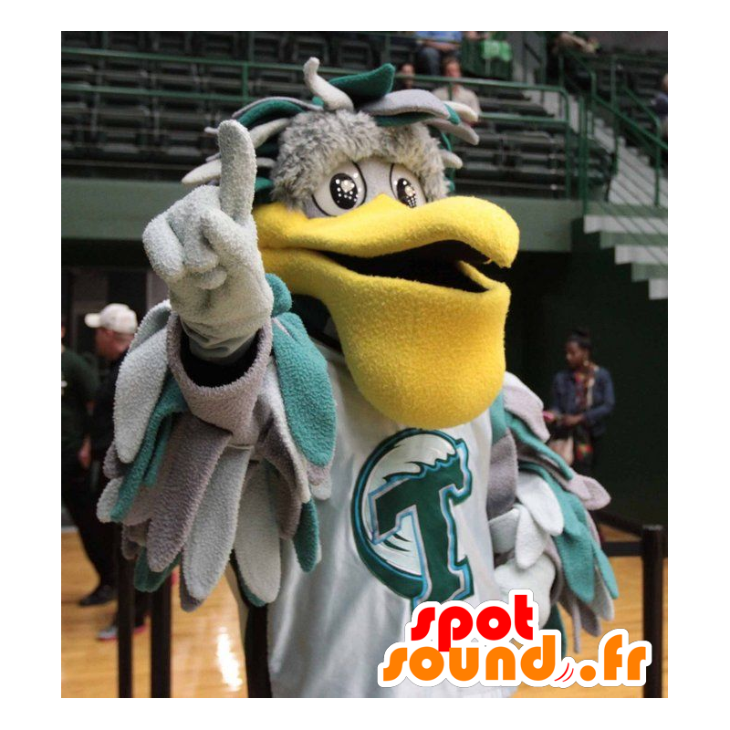 Mascot pelican gray and green, with a big yellow beak - MASFR22089 - Mascots of the ocean Mascot pelican gray and green, with a big yellow beak - MASFR22089 - Mascots of the ocean