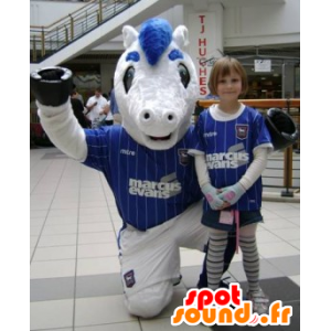 Maskot blå og hvit ponni i sportsklær - MASFR22090 - sport maskot