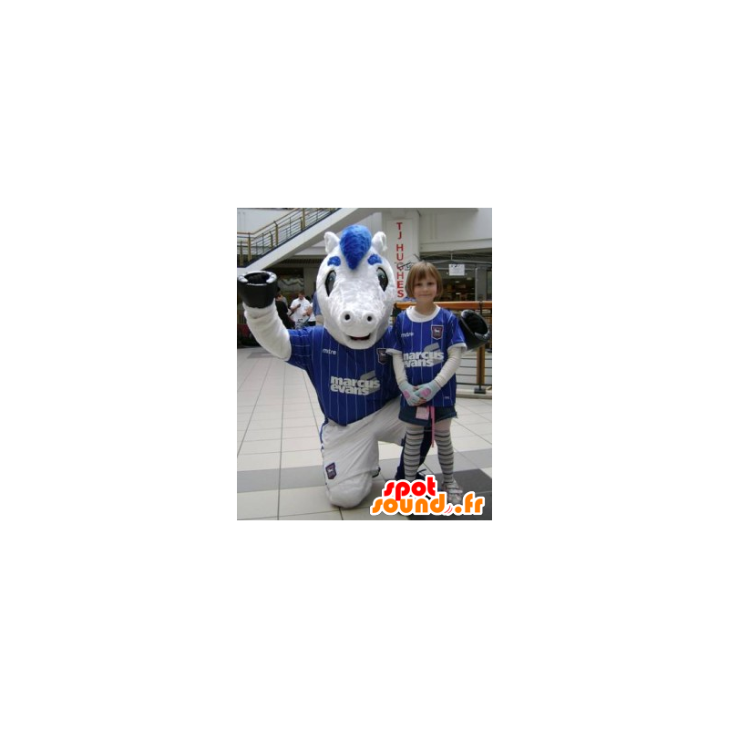 Maskot blå og hvit ponni i sportsklær - MASFR22090 - sport maskot