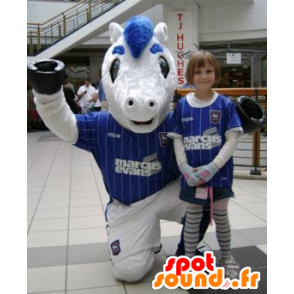 Maskot blå og hvit ponni i sportsklær - MASFR22090 - sport maskot