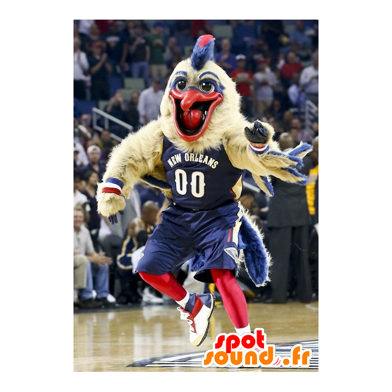 Big bird mascot beige, blue and red - MASFR22097 - Mascot of birds Big bird mascot beige, blue and red - MASFR22097 - Mascot of birds