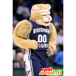 Beige tiger maskot kledd i blå sport - MASFR22098 - Tiger Maskoter