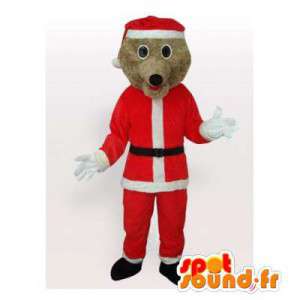 サンタクロースに扮した茶色のクマのマスコット-MASFR006490-クマのマスコット