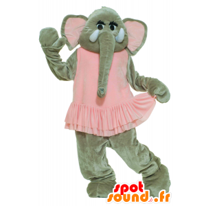 Mascota del elefante gris en vestido rosa - MASFR22100 - Mascotas de elefante