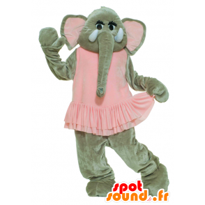 Gray elephant mascot in pink dress - MASFR22100 - Elephant mascots