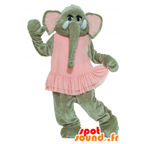Grå elefantmaskot i rosa klänning - Spotsound maskot