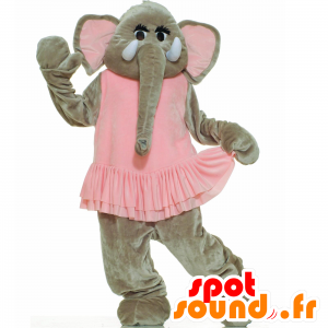 Cinza elefante mascote no vestido rosa - MASFR22100 - Elephant Mascot