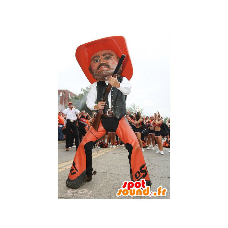 Laranja mascote cowboy e vestido tradicional preto - MASFR22102 - Mascotes humanos