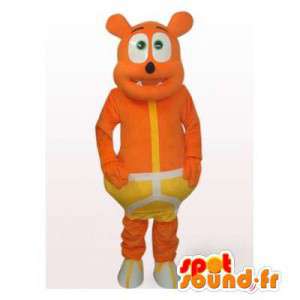Mascotte d'ours orange en slip jaune. Costume d'ours - MASFR006491 - Mascotte d'ours