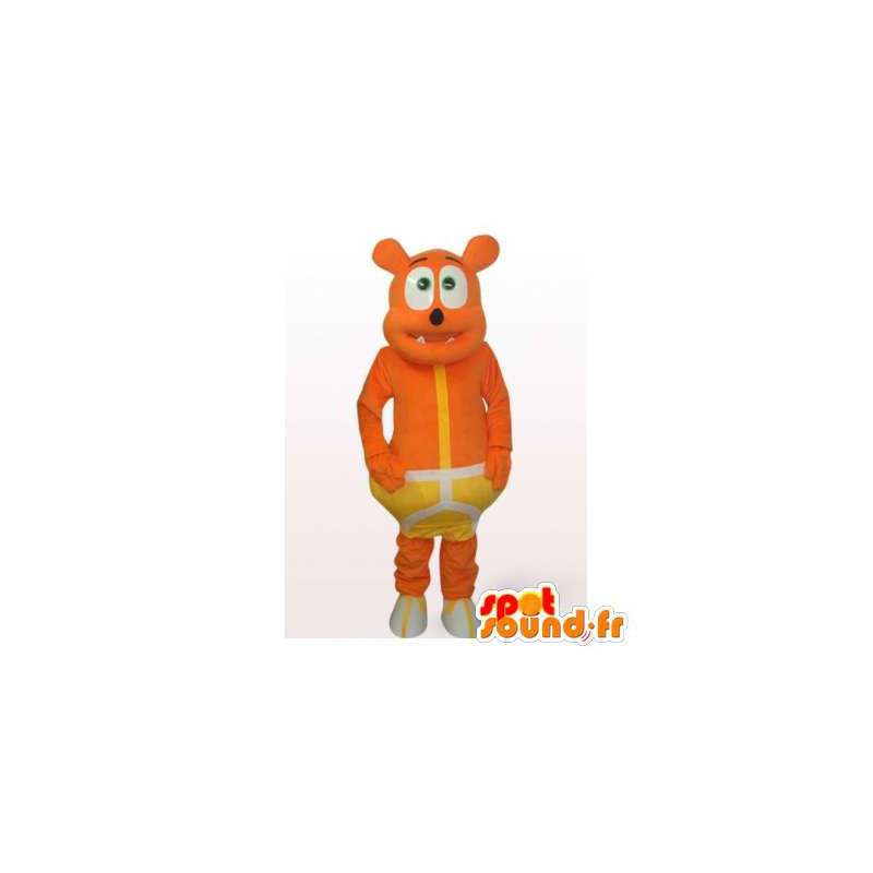 Mascotte d'ours orange en slip jaune. Costume d'ours - MASFR006491 - Mascotte d'ours