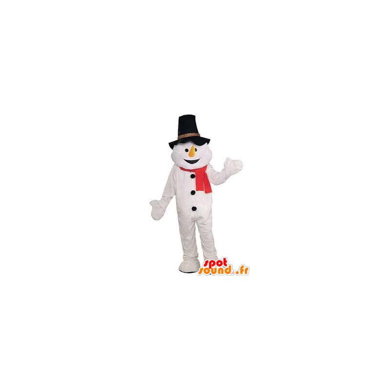 Χιονάνθρωπος μασκότ με το μαύρο καπέλο - MASFR22109 - Χριστούγεννα Μασκότ