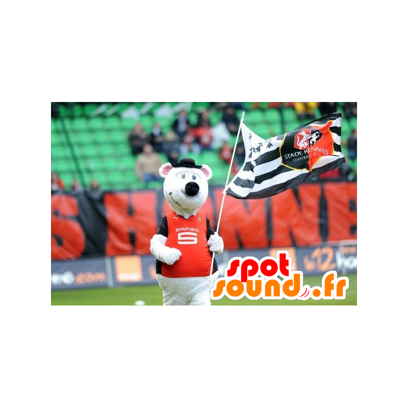 Hvid musemaskot i sportstøj - Spotsound maskot kostume Hvid musemaskot i sportstøj - Spotsound maskot kostume