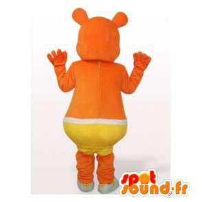 Orange björnmaskot i gula underbyxor. Björn kostym - Spotsound