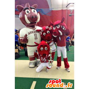 3 mascottes red zwijnen, ouders en baby - MASFR22118 - baby Mascottes