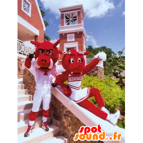 3 mascottes red zwijnen, ouders en baby - MASFR22118 - baby Mascottes