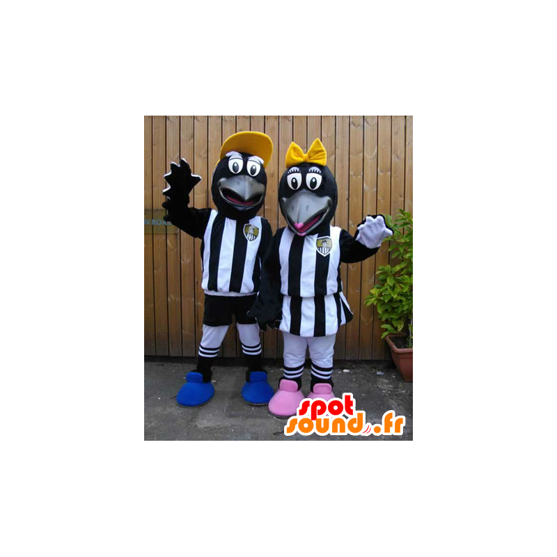 2 maskotter af sorte krager i sportstøj - Spotsound maskot 2 maskotter af sorte krager i sportstøj - Spotsound maskot