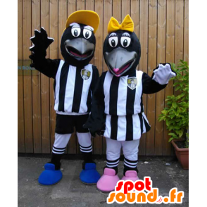 2 maskotter af sorte krager i sportstøj - Spotsound maskot