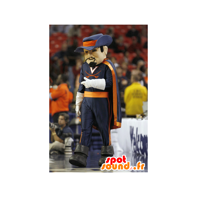 Mascot orange and blue musketeer - MASFR22122 - Mascots of soldiers