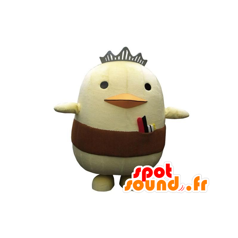 Mascot gran polluelo amarillo con una corona y un cinturón - MASFR22124 - Mascota de los patos